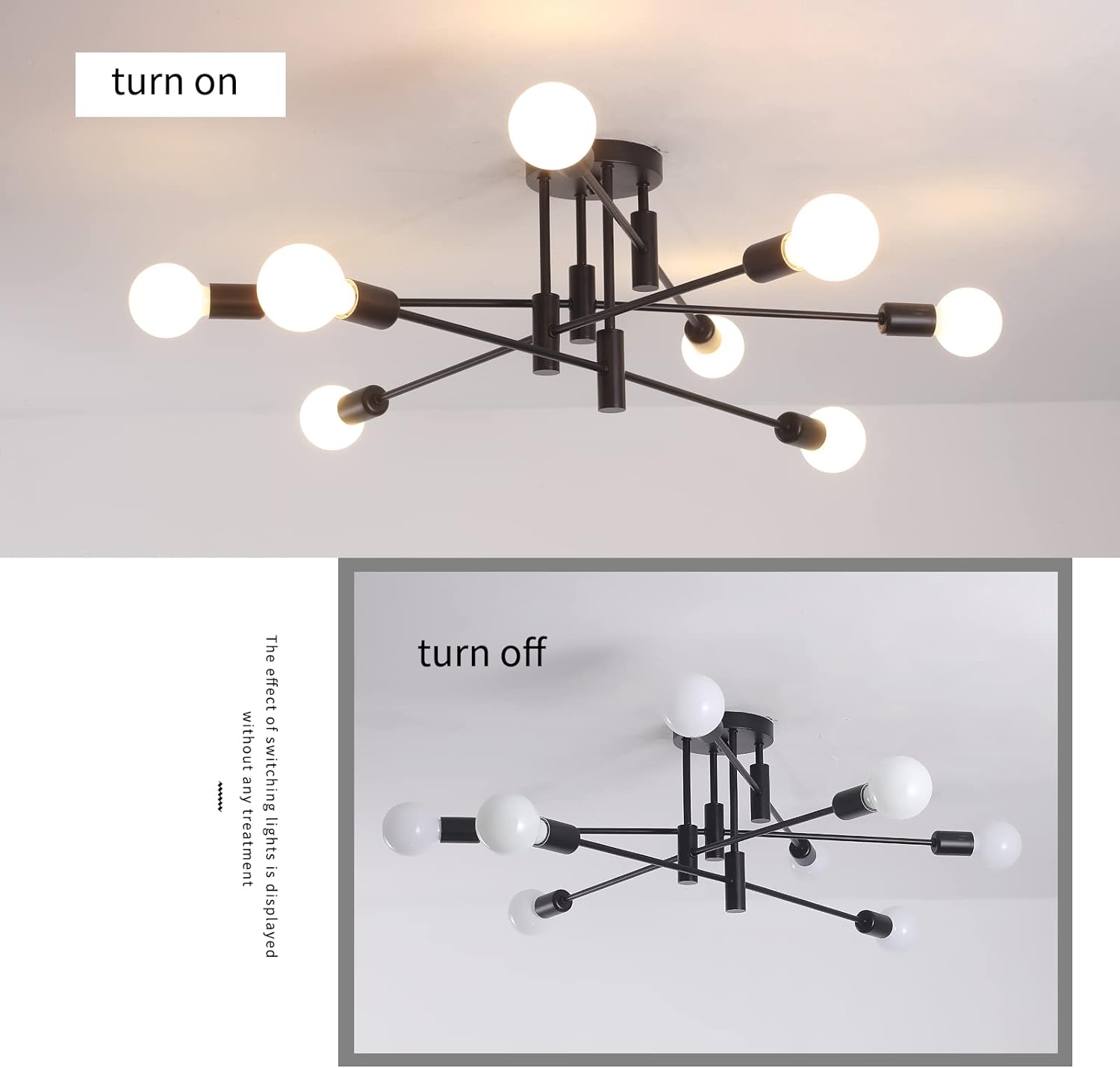 Adjustable 8-Light Sputnik Chandelier, Modern Black Minimalist