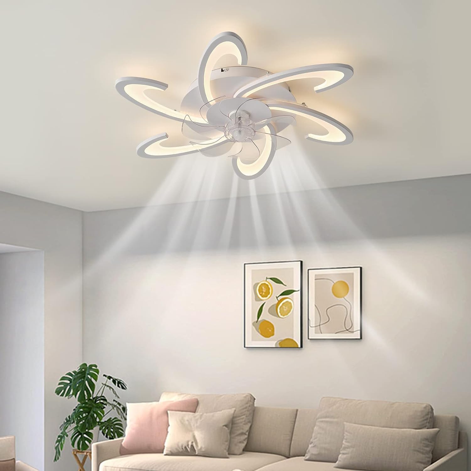 Low Profile Ceiling Fan Light, 6-Speed, 3 Colors, 82cm