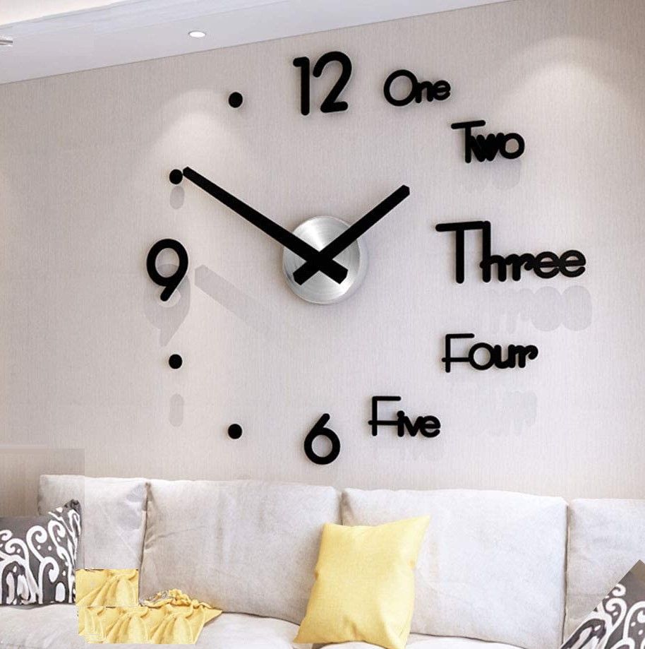 Modern Frameless 3D DIY Wall Clock Large Roman Numerals