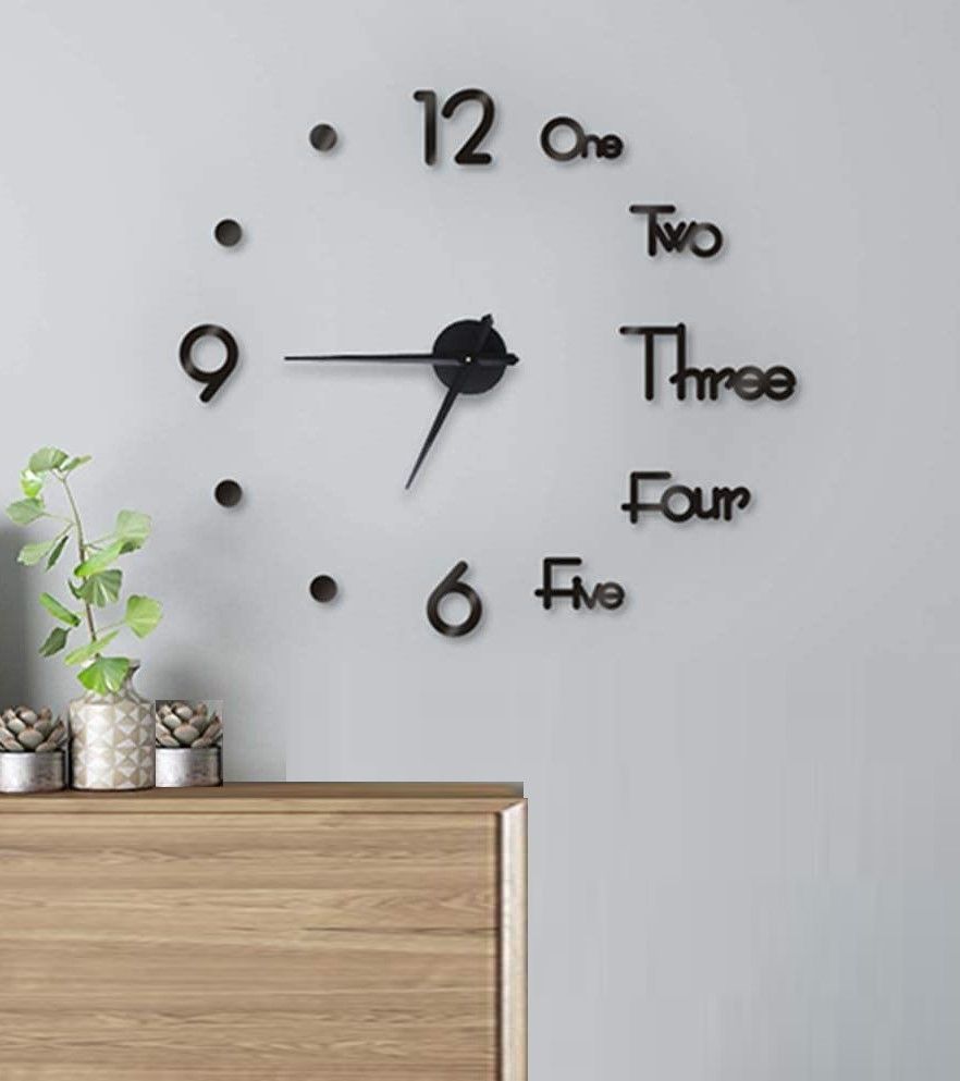 Modern Frameless 3D DIY Wall Clock Large Roman Numerals