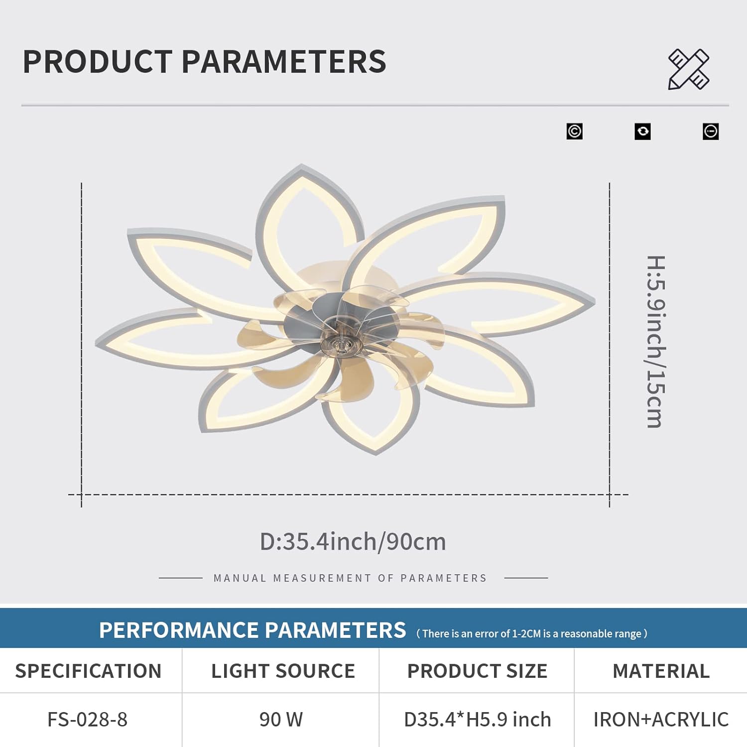 Remote Controlled Low Profile Ceiling Light Fan, 90cm, 6-Speed, White