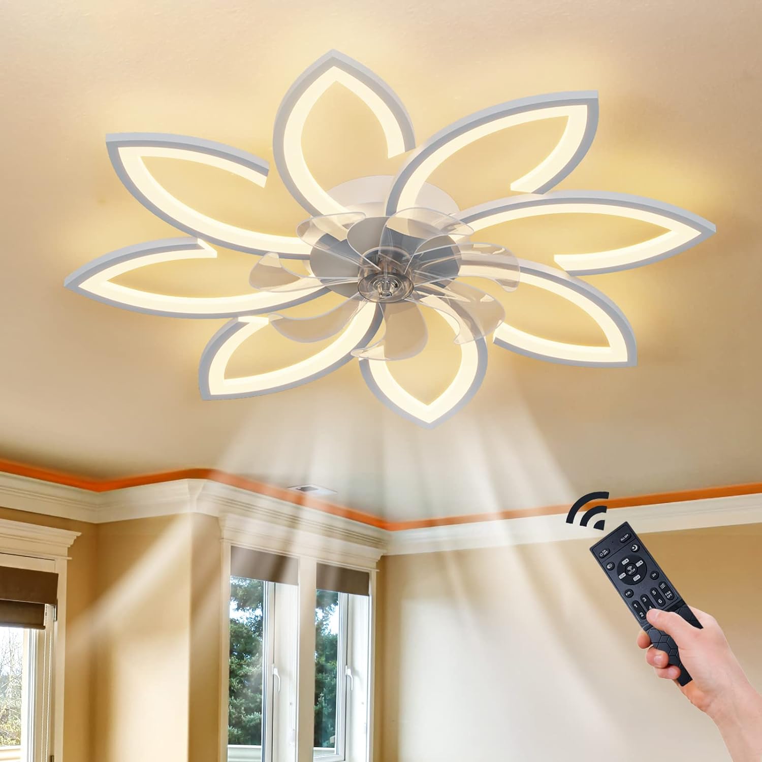 Remote Controlled Low Profile Ceiling Light Fan, 90cm, 6-Speed, White