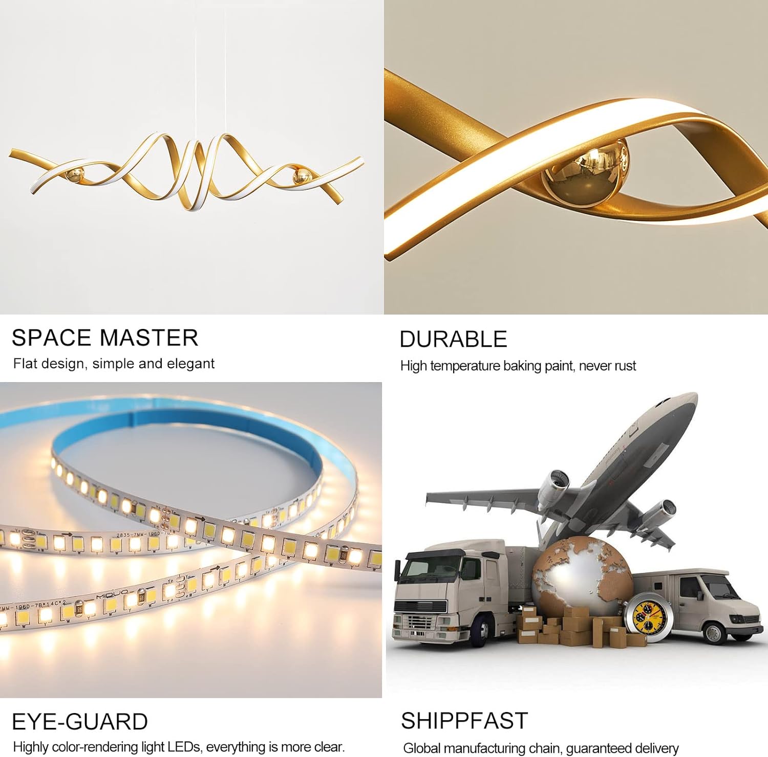 Modern LED Ceiling Chandelier 75W Smart-Lamp Golden Pendent Light