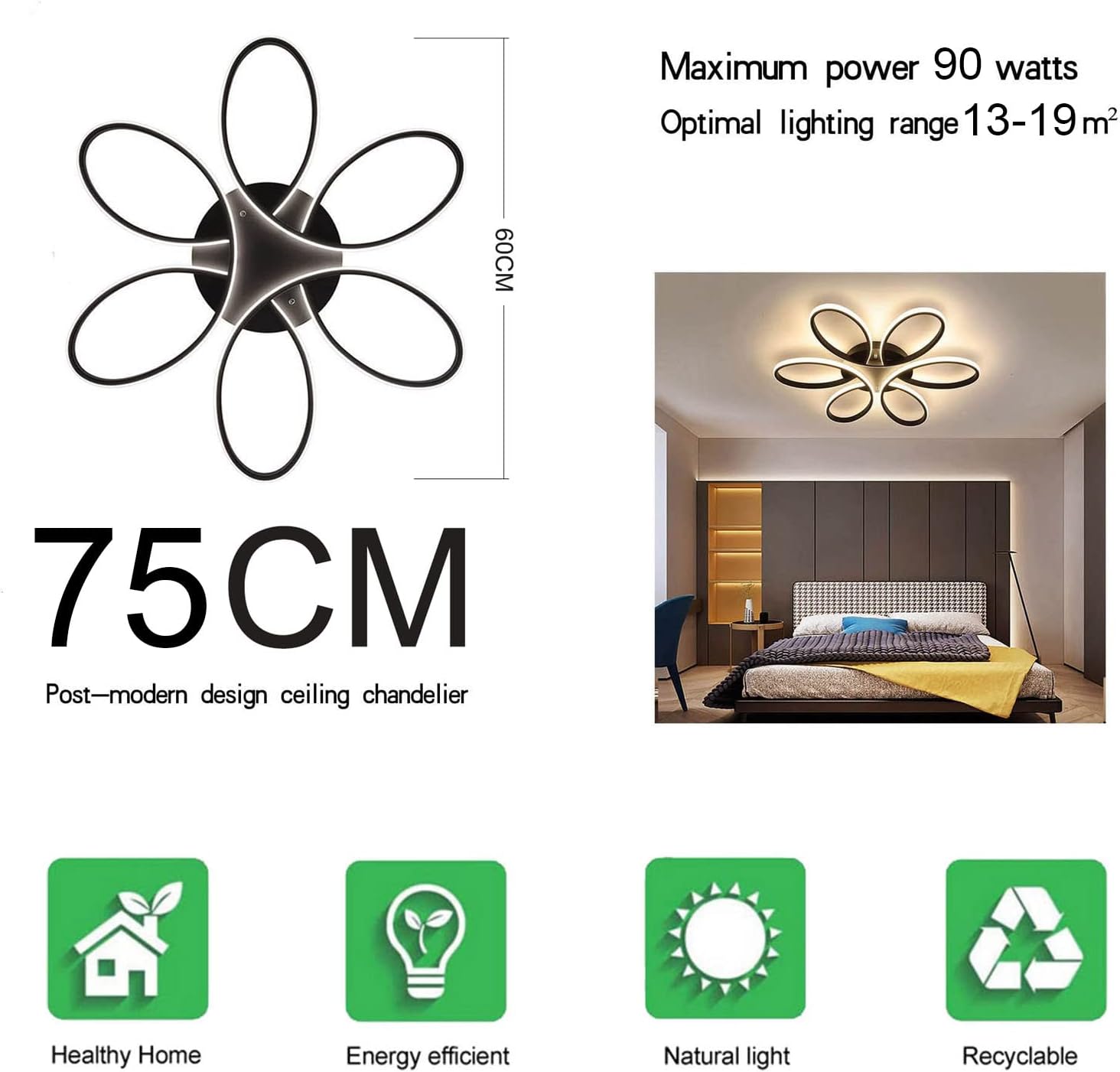 Dimmable Modern LED Chandelier 75 cm, Remote Control