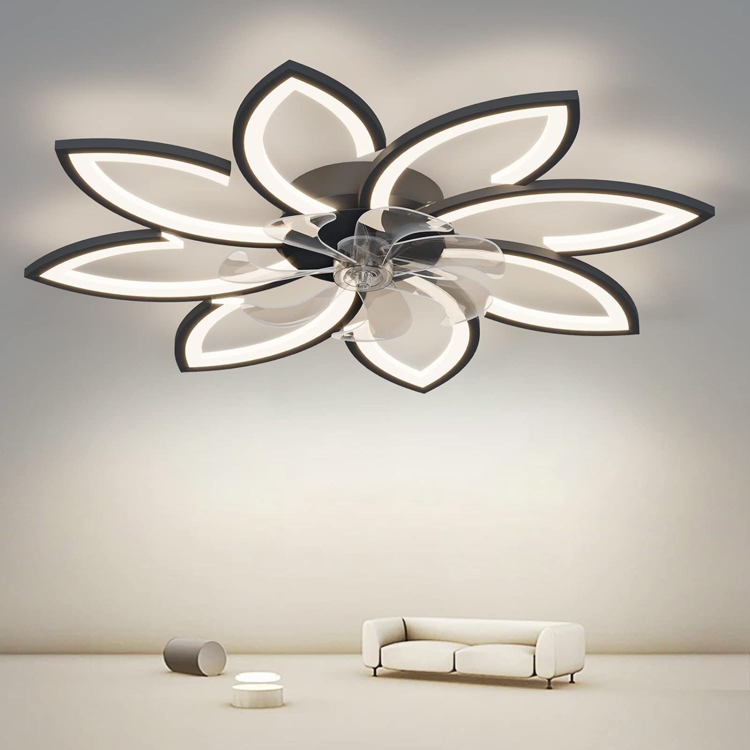 Modern 90cm Ceiling Light Fan, 6 Speeds, 3 Colors, Black