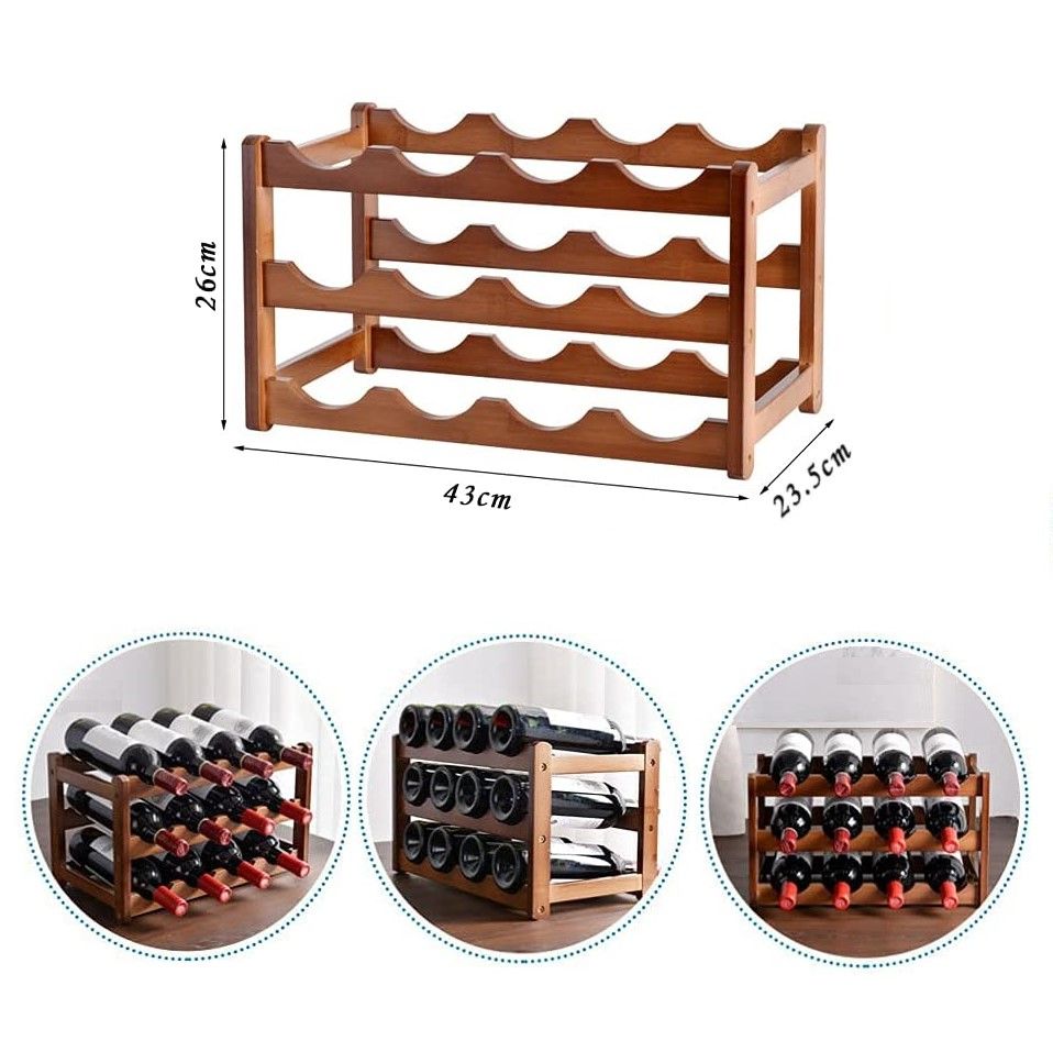 3-layer Bamboo Wine Storage Rack 12 bottles