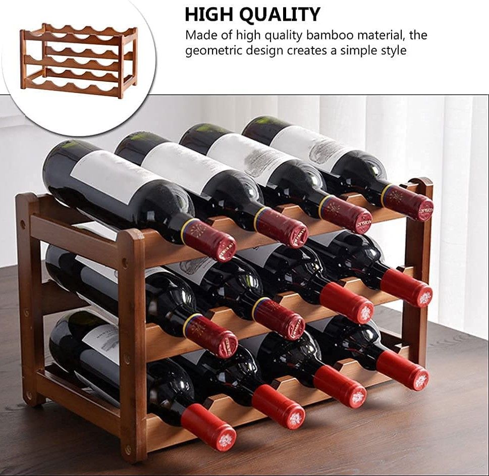 3-layer Bamboo Wine Storage Rack 12 bottles