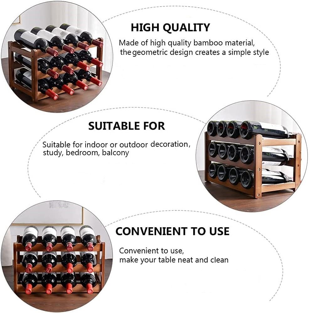 3-layer Bamboo Wine Storage Rack 12 bottles