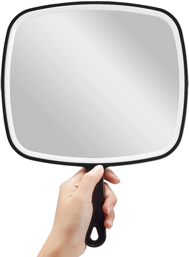 Extra Large Black Handheld Mirror with Handle 31,5 x 23 cm