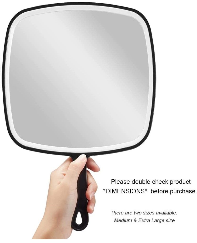 Extra Large Black Handheld Mirror with Handle 31,5 x 23 cm