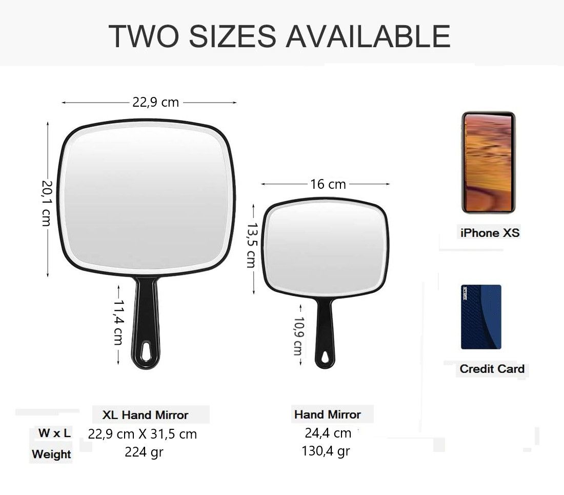 Extra Large Black Handheld Mirror with Handle 31,5 x 23 cm
