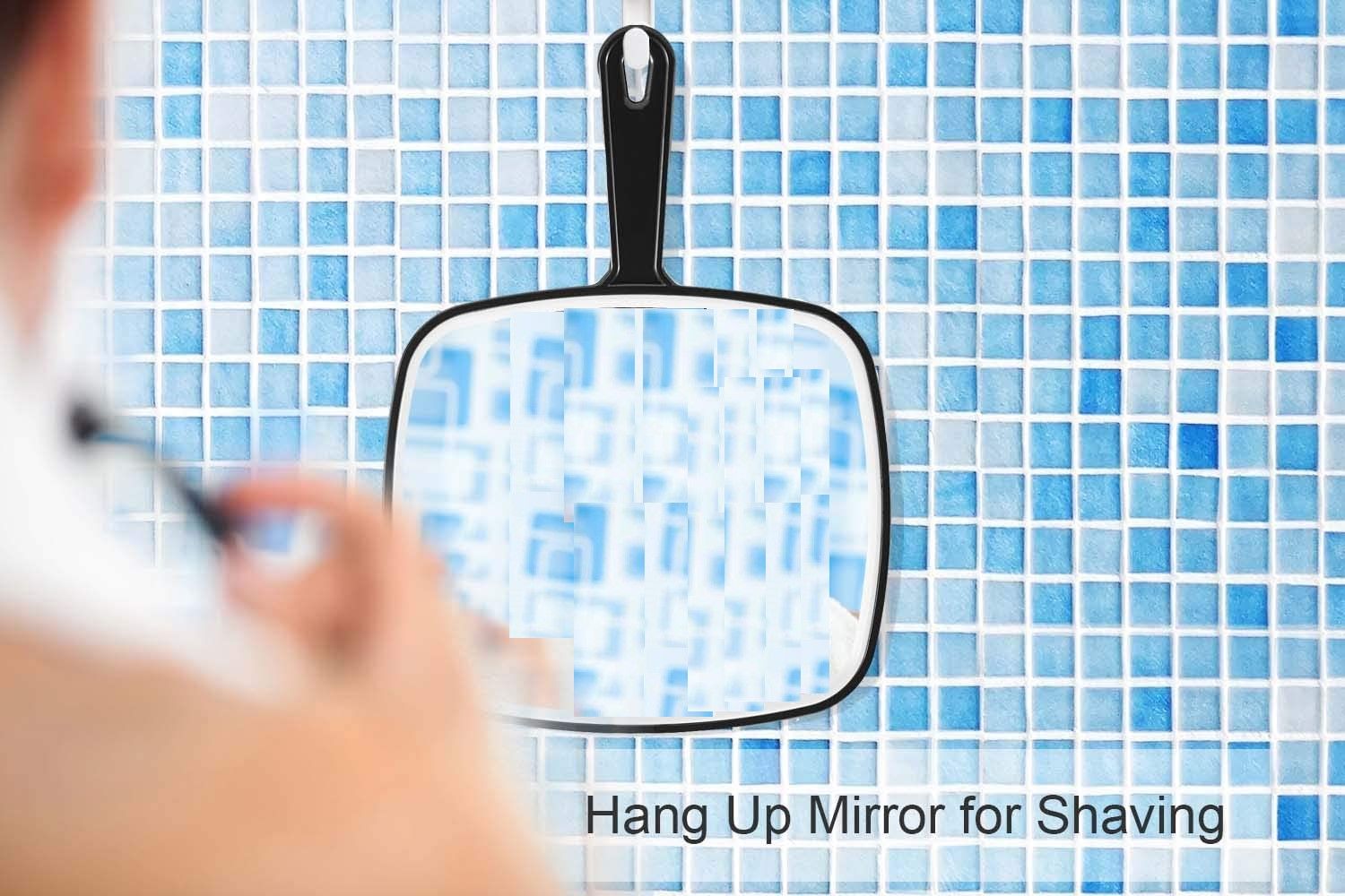 Extra Large Black Handheld Mirror with Handle 31,5 x 23 cm