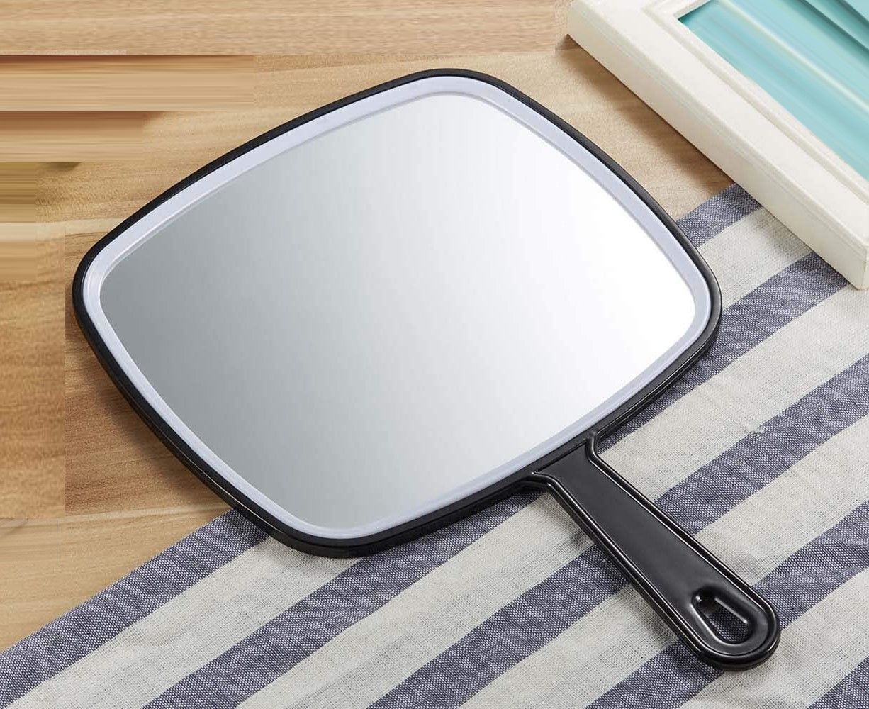 Extra Large Black Handheld Mirror with Handle 31,5 x 23 cm