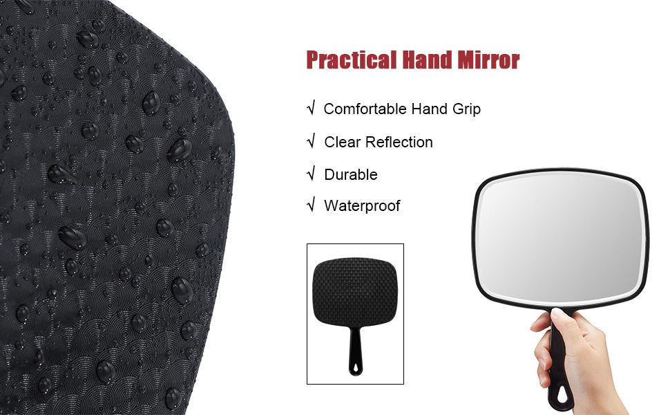 Extra Large Black Handheld Mirror with Handle 31,5 x 23 cm