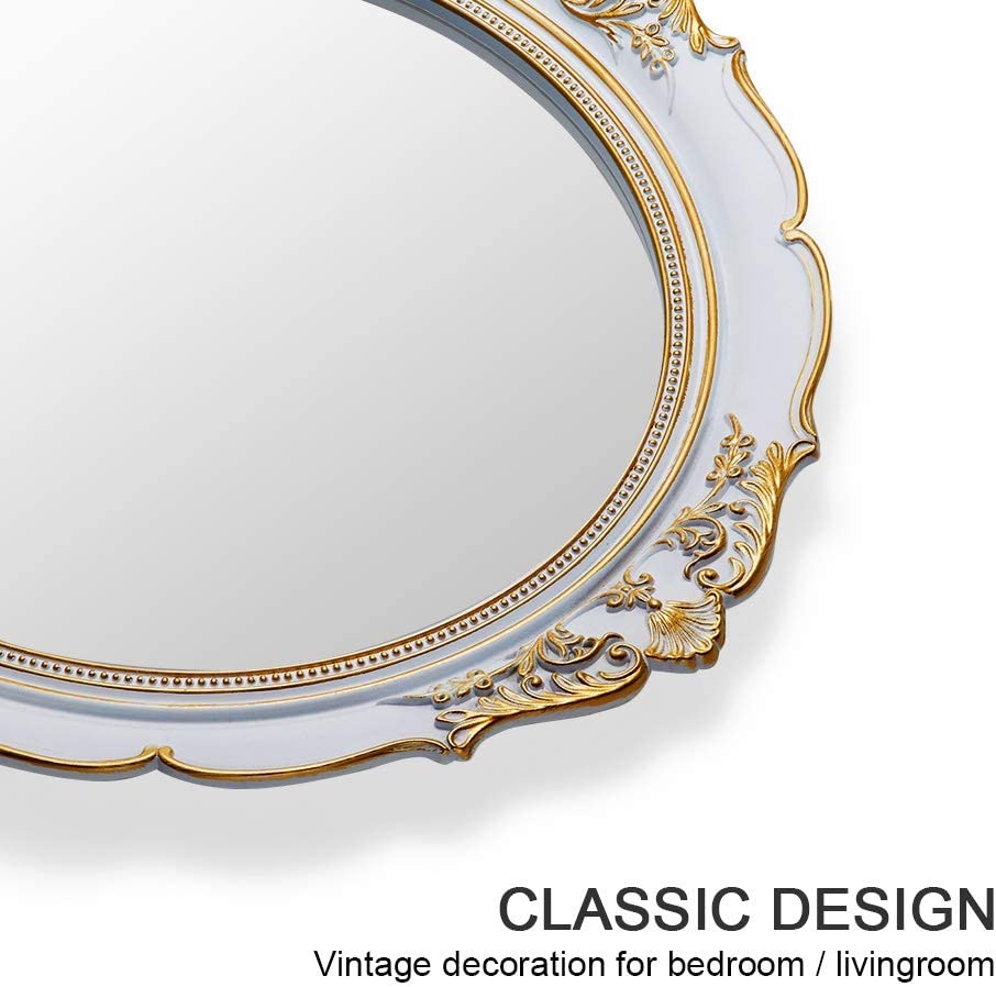 Lightweight Oval Wall Mirror - Antique White, 38x33 cm