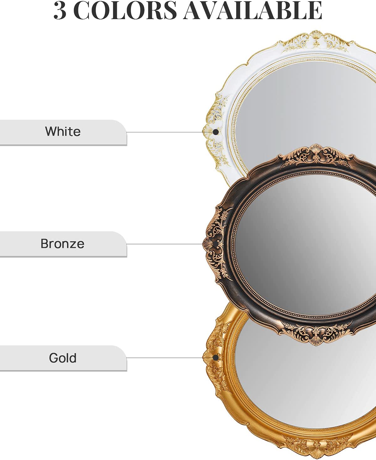 Lightweight Oval Wall Mirror - Antique White, 38x33 cm