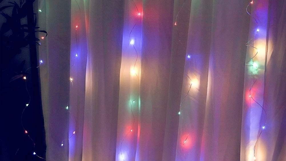 300 LED Curtain Fairy Lights, USB, Remote, 8 Modes, Multicolor