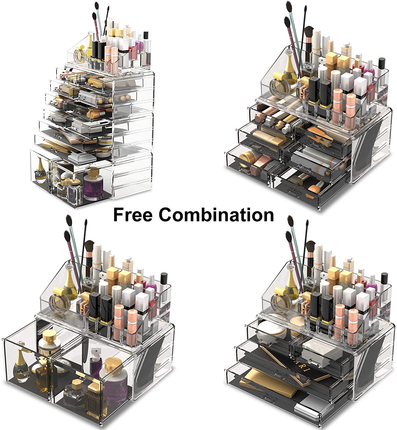 Makeup Cosmetic Organizer Storage with 12 Drawers Display Boxes Clear