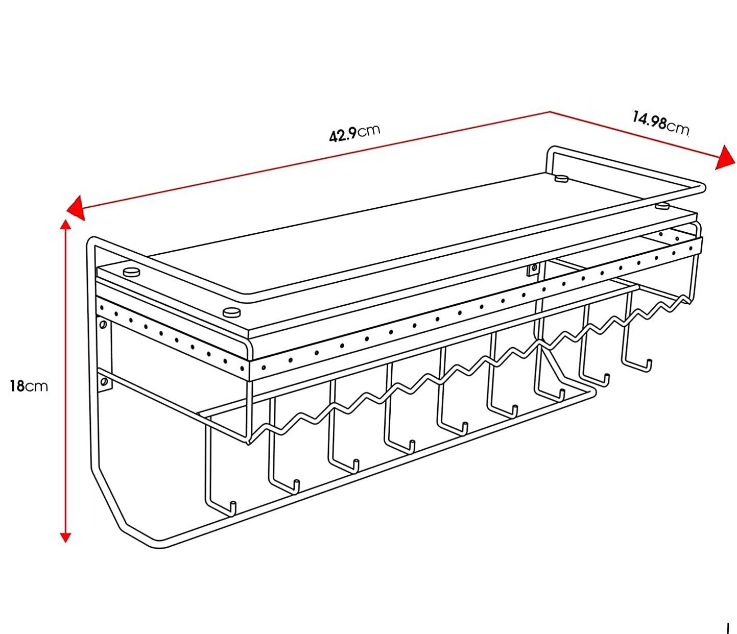 Wall Mount Hanging Jewelry Organizer with 9 Hooks Black Metal