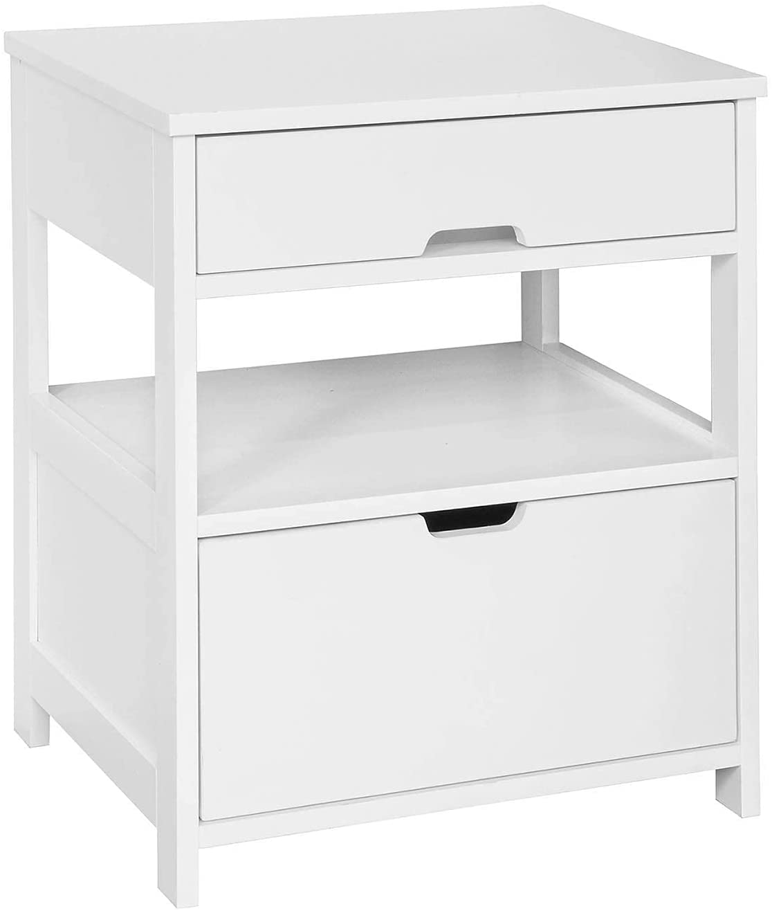 White MDF Bedside Table, 2 Drawers, 1 Shelf