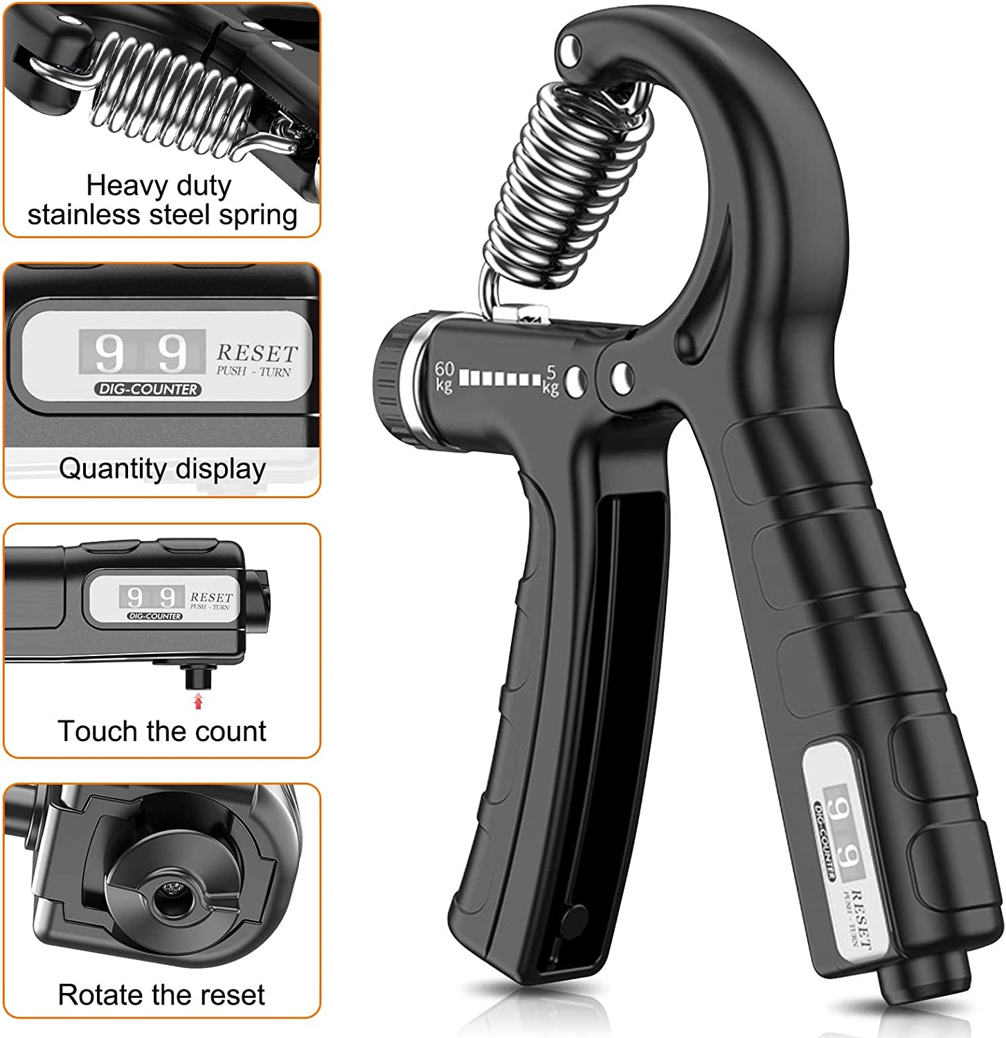 Smart Counting Grip Strengthener Set, Adjustable Resistance