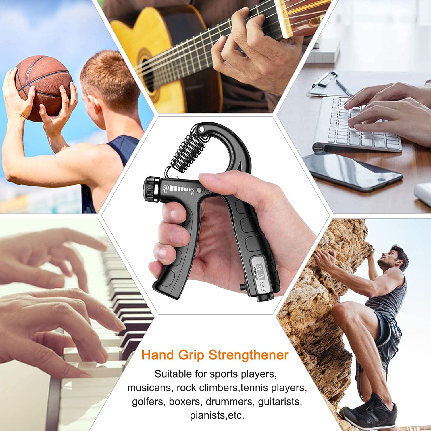 Smart Counting Grip Strengthener Set, Adjustable Resistance