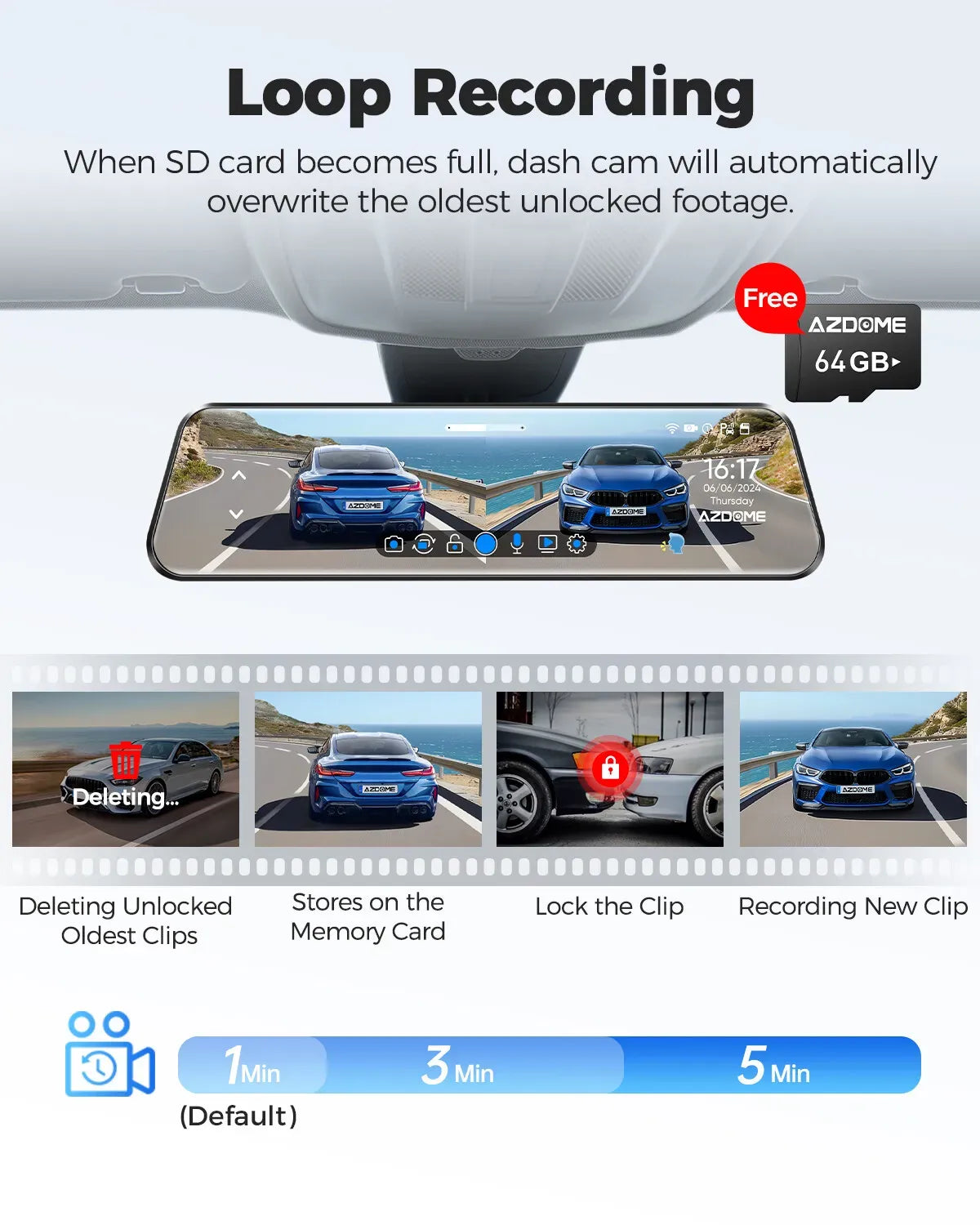 12" Black Rear View Mirror Dash Cam with 4K Front and 1080P Rear, GPS, WiFi6
