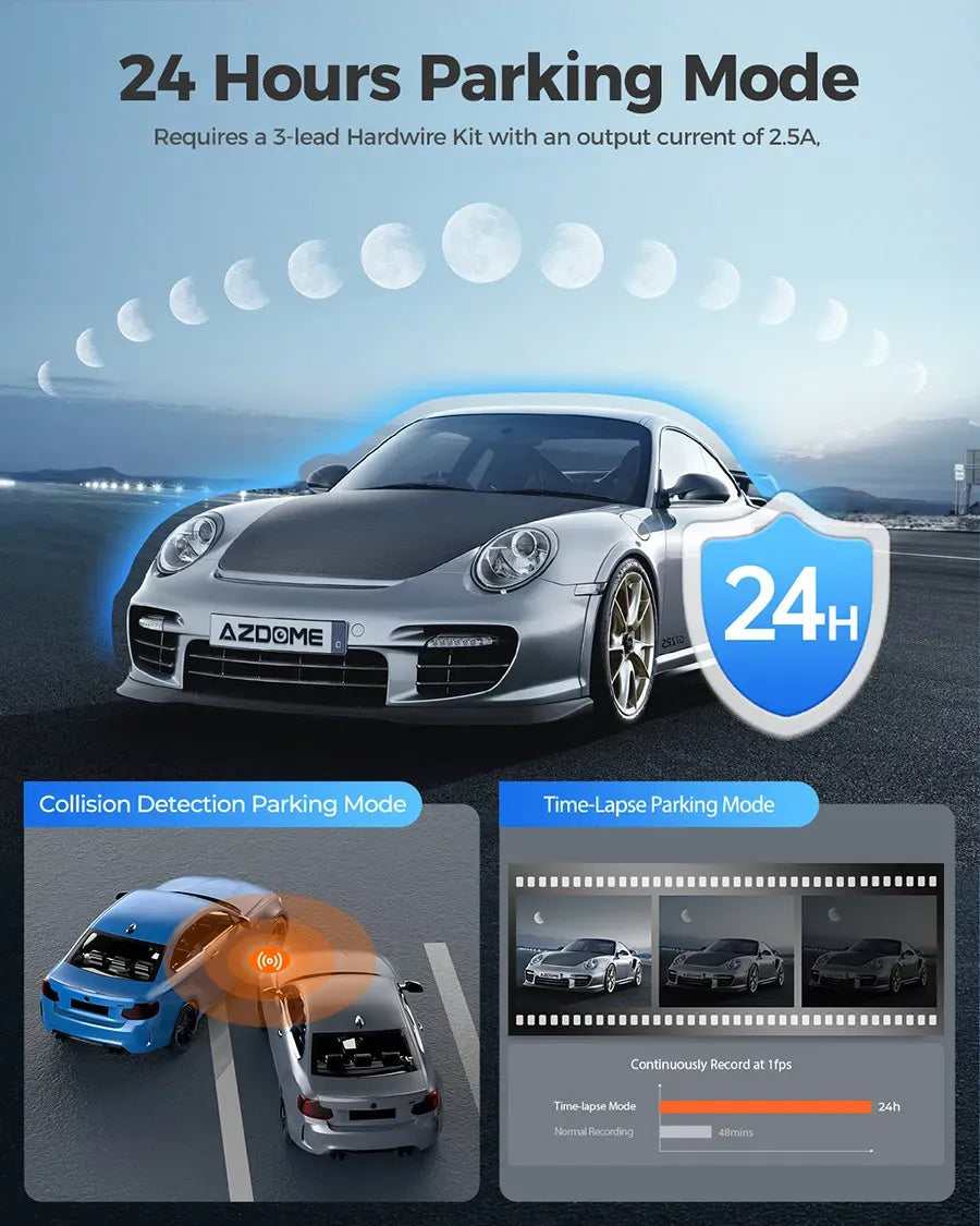 4K Black Dash Cam with 5.8GHz WiFi, GPS, Front & Rear Recording, 24-Hour Parking Mode, 64GB Card