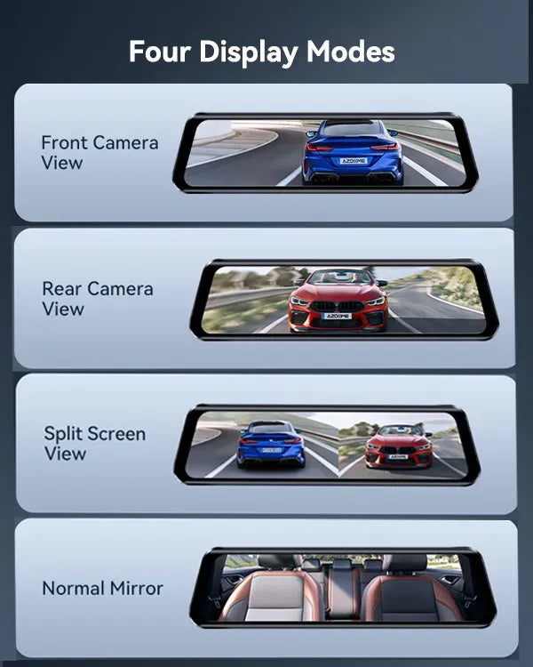 12" Black Dual 4K+1080P Rear View Mirror Dash Cam with WiFi 6, GPS, Night Vision, 64GB