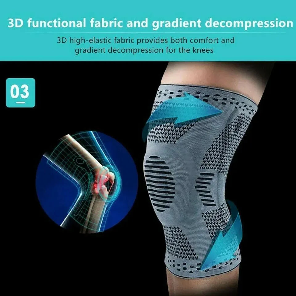 Black Knee Compression Sleeve for Sports, Arthritis Relief, Silicone Support, Size L