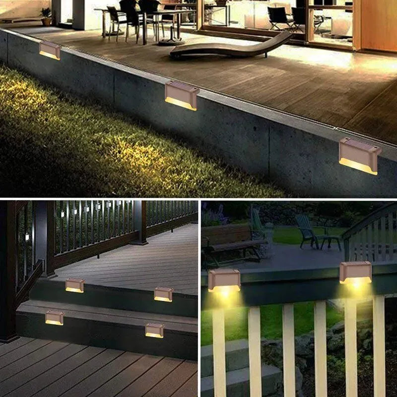 Multicoloured warm Solar LED Deck Lights Black 4-Pack for Garden Patio Pathway Stairs