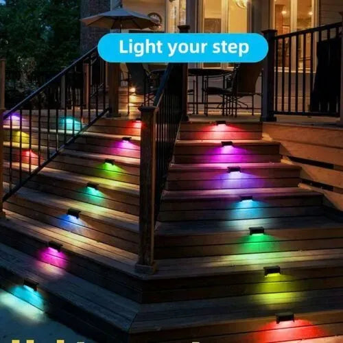 Multicoloured warm Solar LED Deck Lights - Black Outdoor Pathway and Garden Lighting, 4-Pack