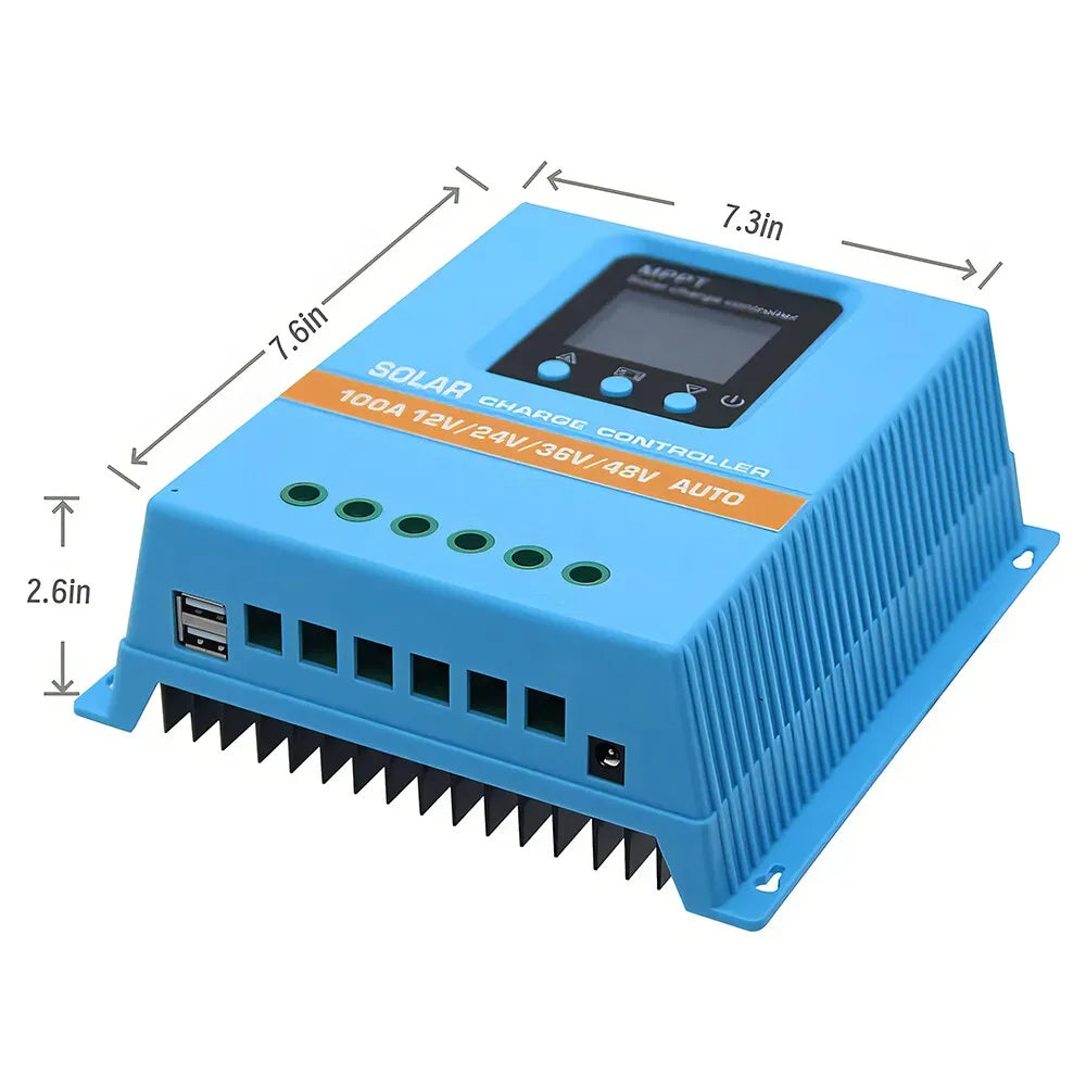 MPPT Solar Charge Controller 60A, Blue, LCD Display, Dual USB, 12V/24V/36V/48V