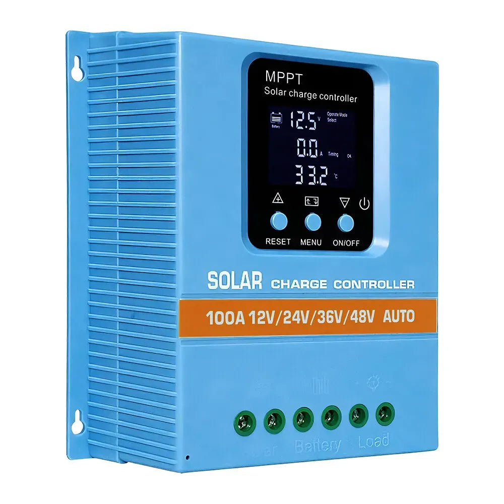 Blue 80A MPPT Solar Charge Controller with LCD Display and Dual USB Ports