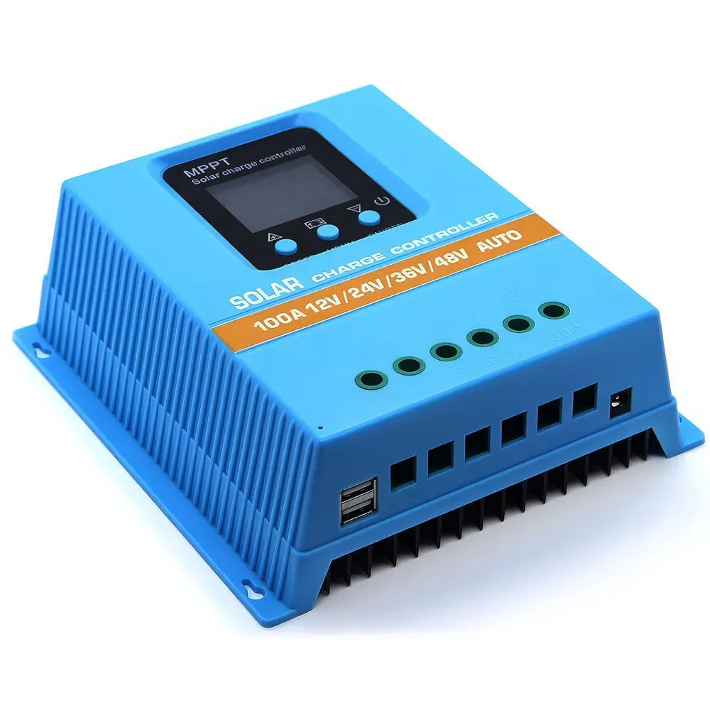 Blue 80A MPPT Solar Charge Controller with LCD Display and Dual USB Ports