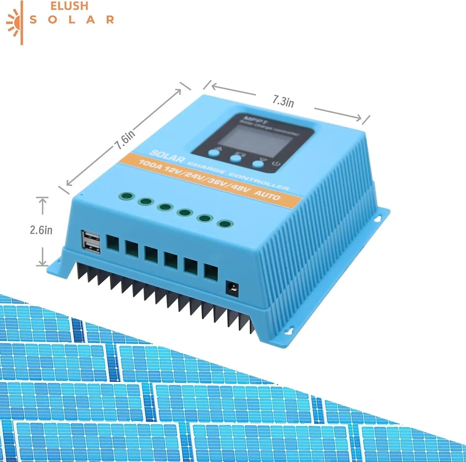 100A MPPT Solar Charge Controller with LCD Display and Dual USB Ports in Blue