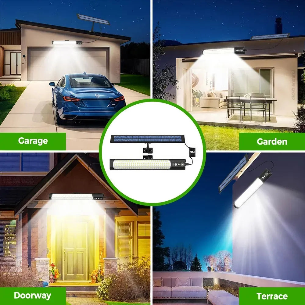 Solar Powered LED Motion Sensor Wall Light, Black, 2000LM, IP65, 3 Modes