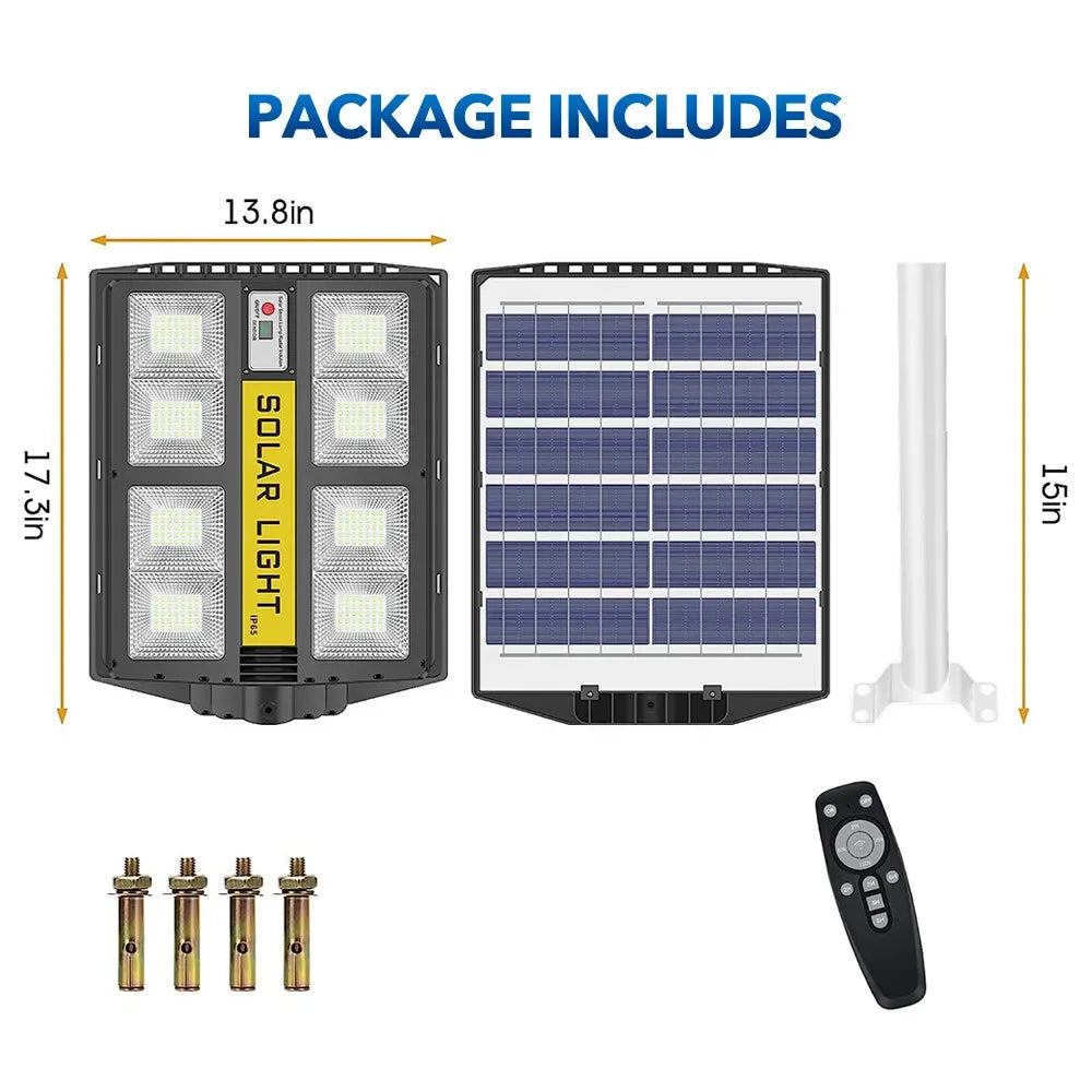 80000LM 3500W Black Solar Street LED Light with Radar Sensor and Remote Control for Outdoor Use - 3500W/720LED