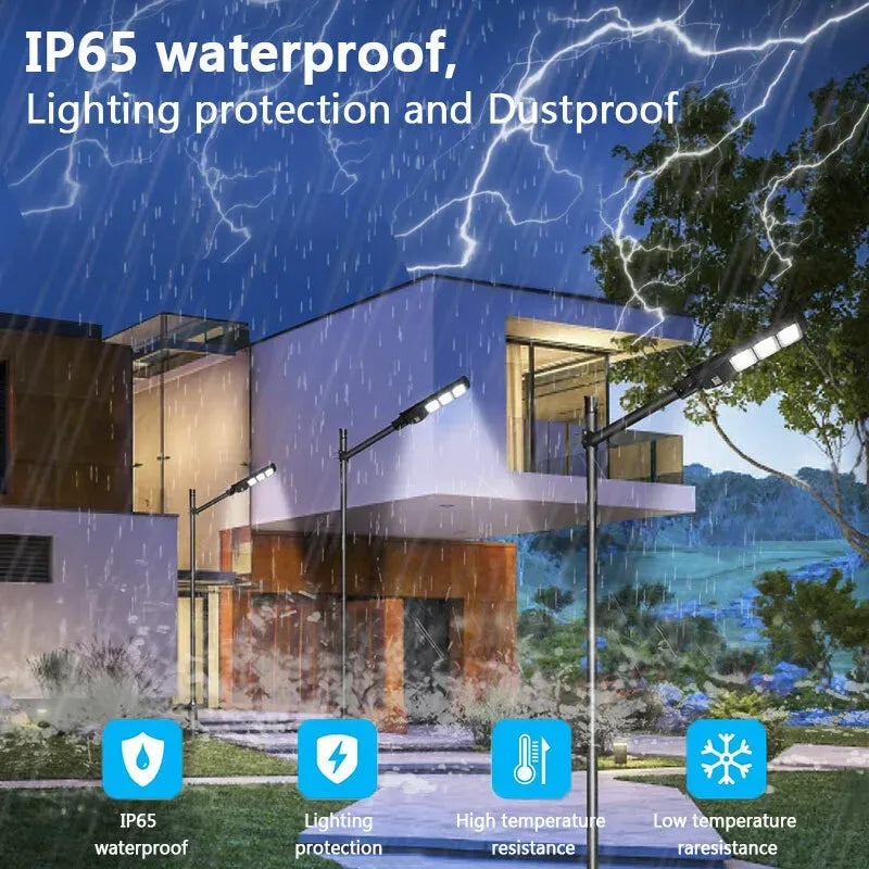 Solar LED Street Light with Radar Sensor, Black, 160W, Outdoor Flood Lamp