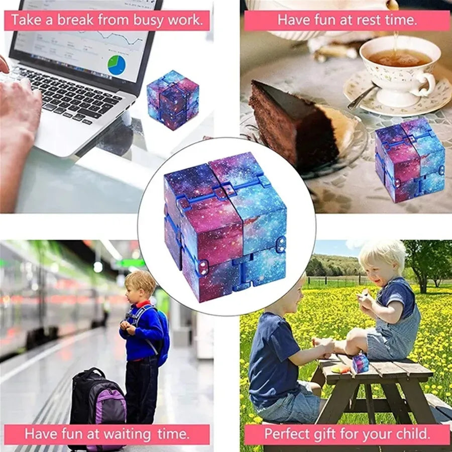 Infinity Cube Fidget Toy in Blue Starry Sky for Stress Relief and Sensory Play