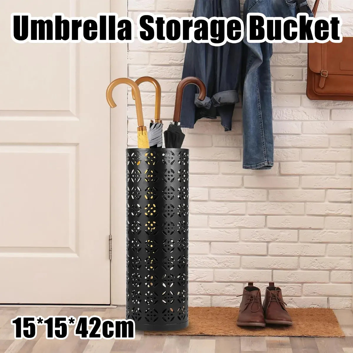 Multifunctional Black Metal Flower Storage Bucket Umbrella Holder Rack 1060x410mm