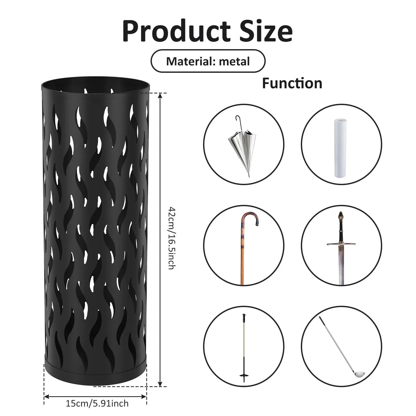 Metal Umbrella Stand in White, 15x15x42cm, Holds 4-6 Long Umbrellas