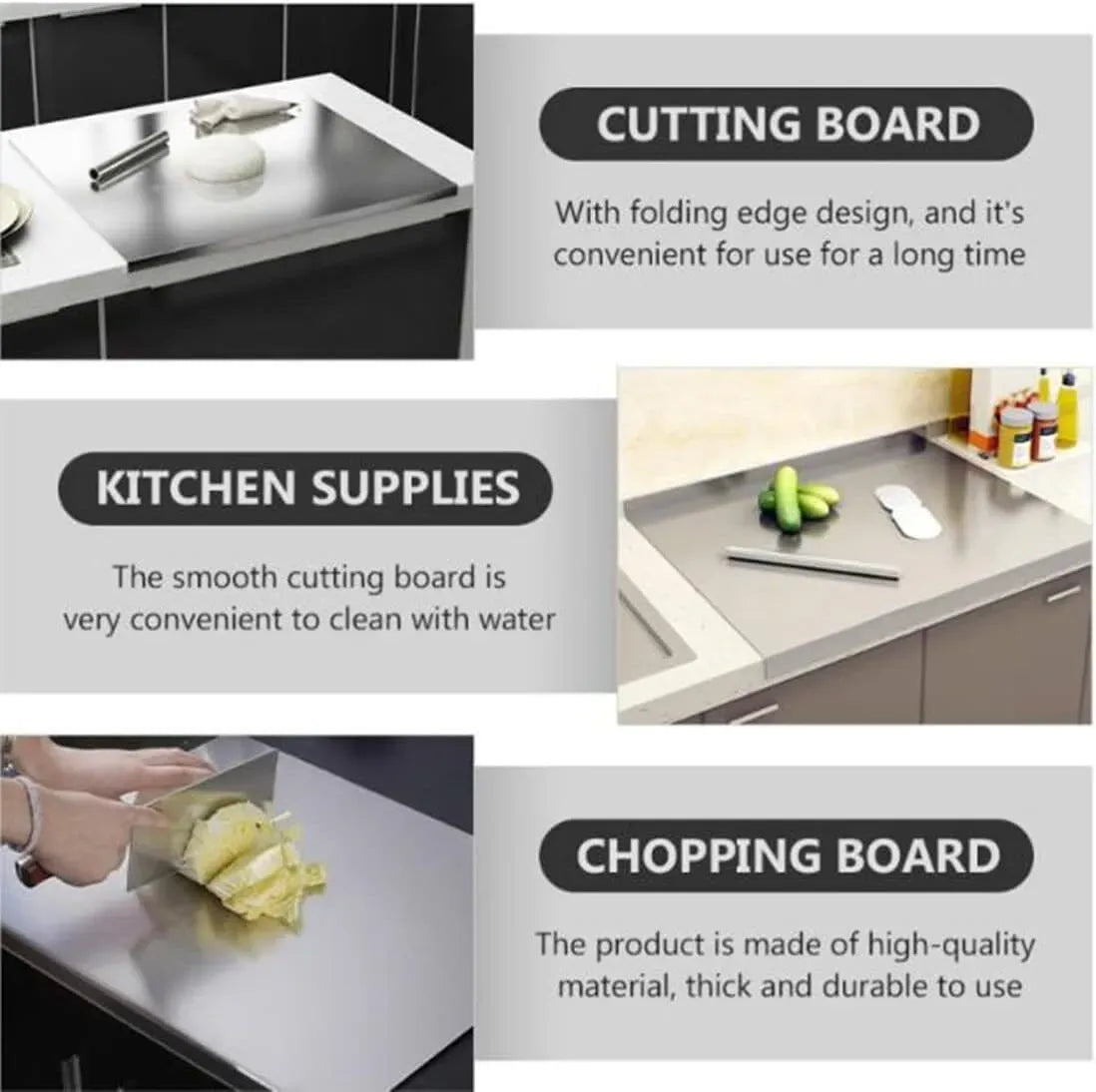 Silver Stainless Steel Chopping Board 60x50cm - Non-Slip Pastry Worktop Protector