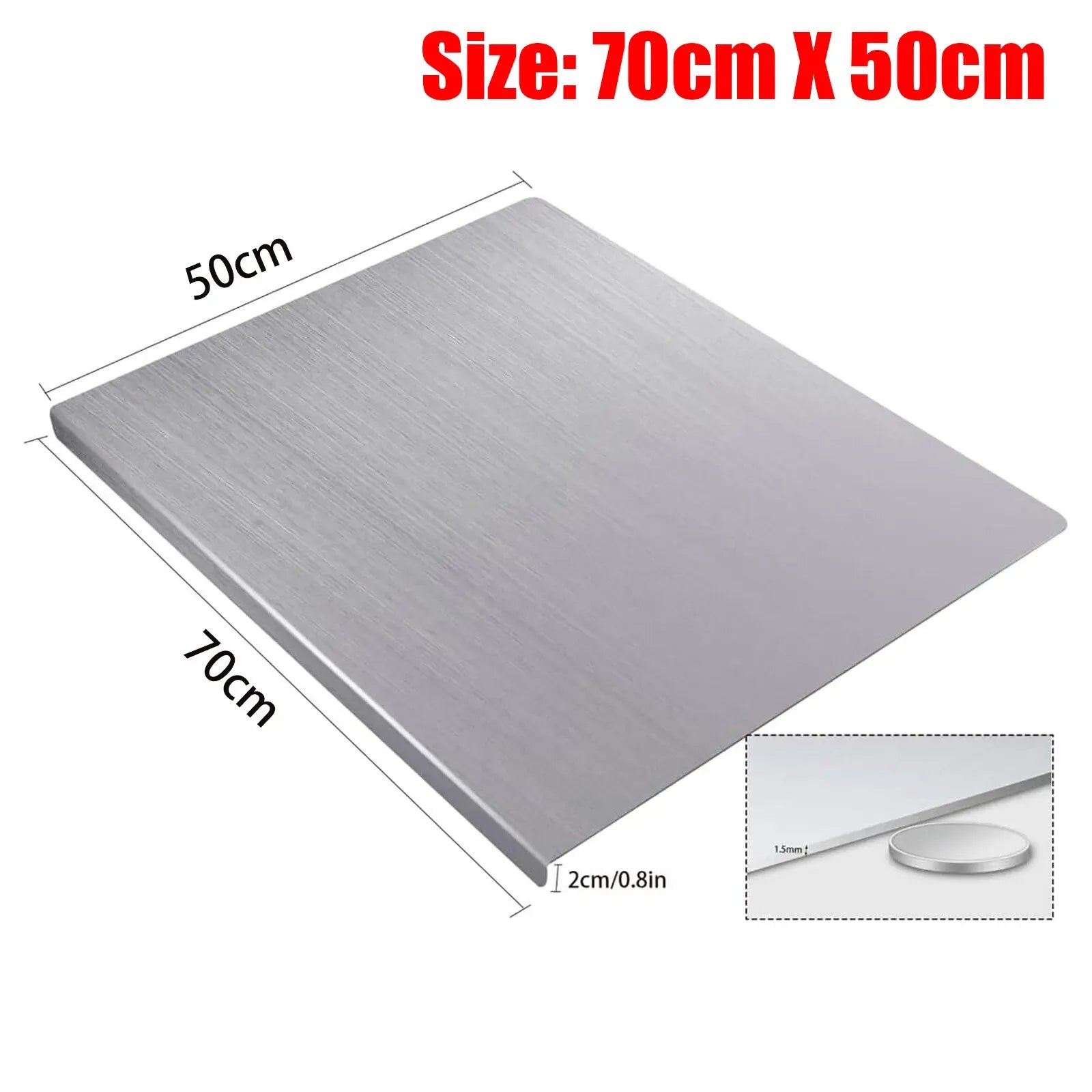Silver Stainless Steel Chopping Board 70x50cm - Non-Slip Pastry Worktop Protector