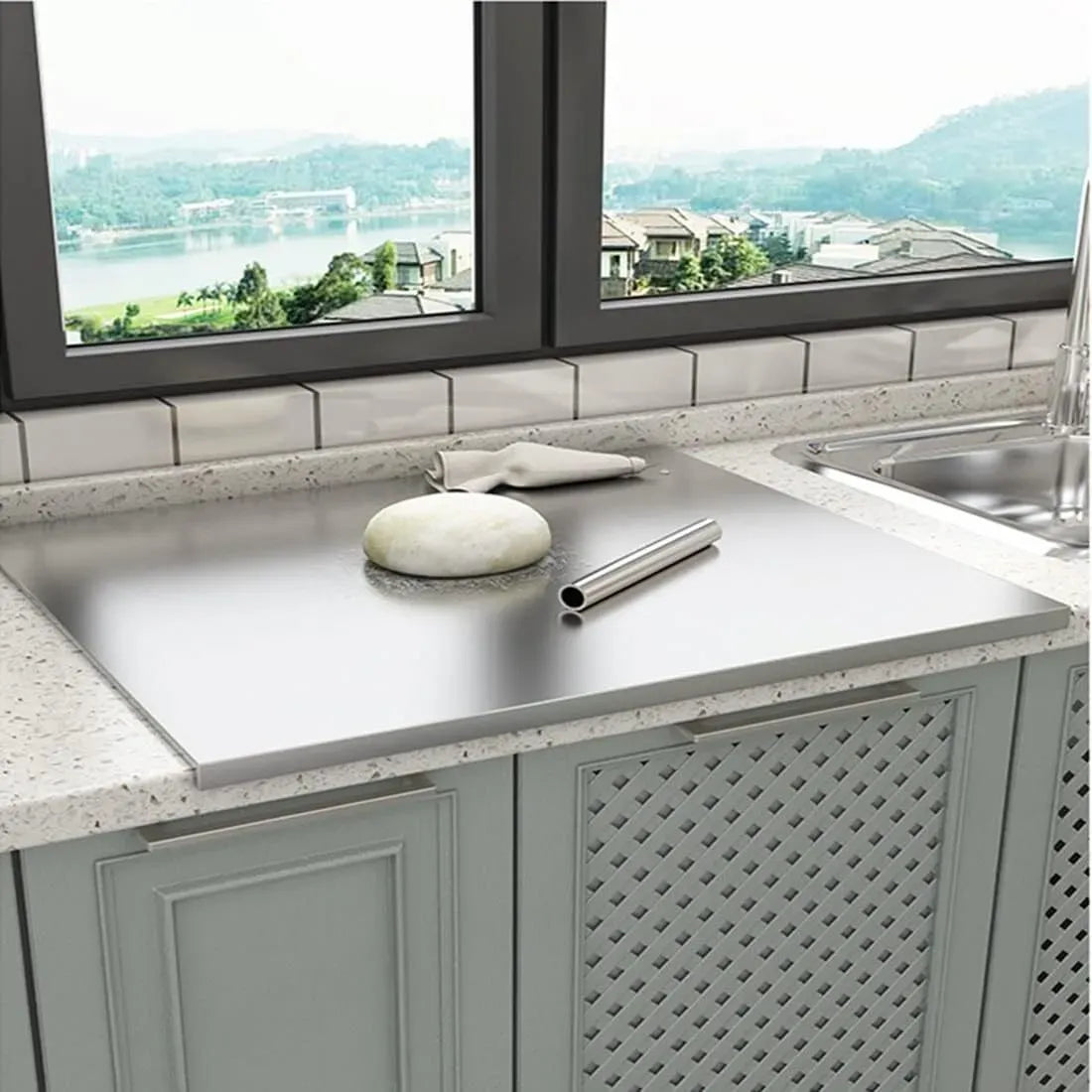 Silver Stainless Steel Chopping Board 80x50cm - Non-Slip Pastry Worktop Protector