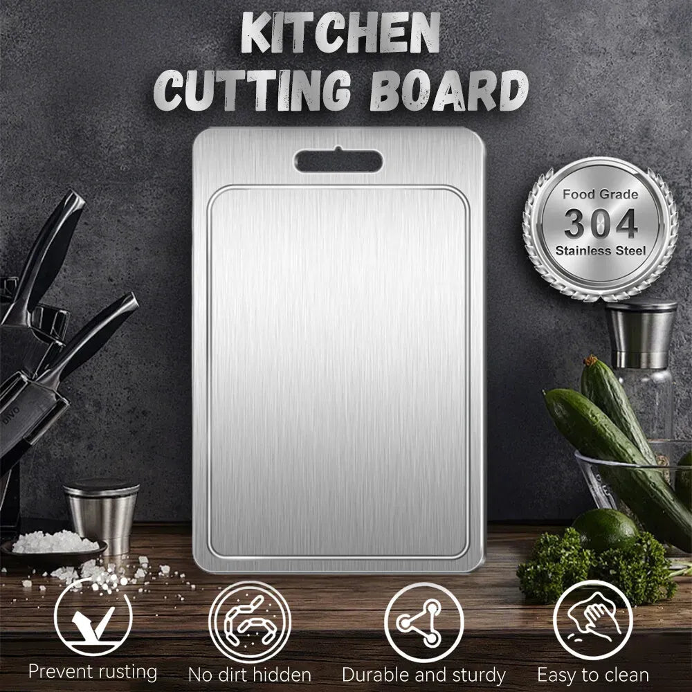 Double-Sided Titanium Cutting Board in Silver, 29x20CM, Durable and Heat Resistant