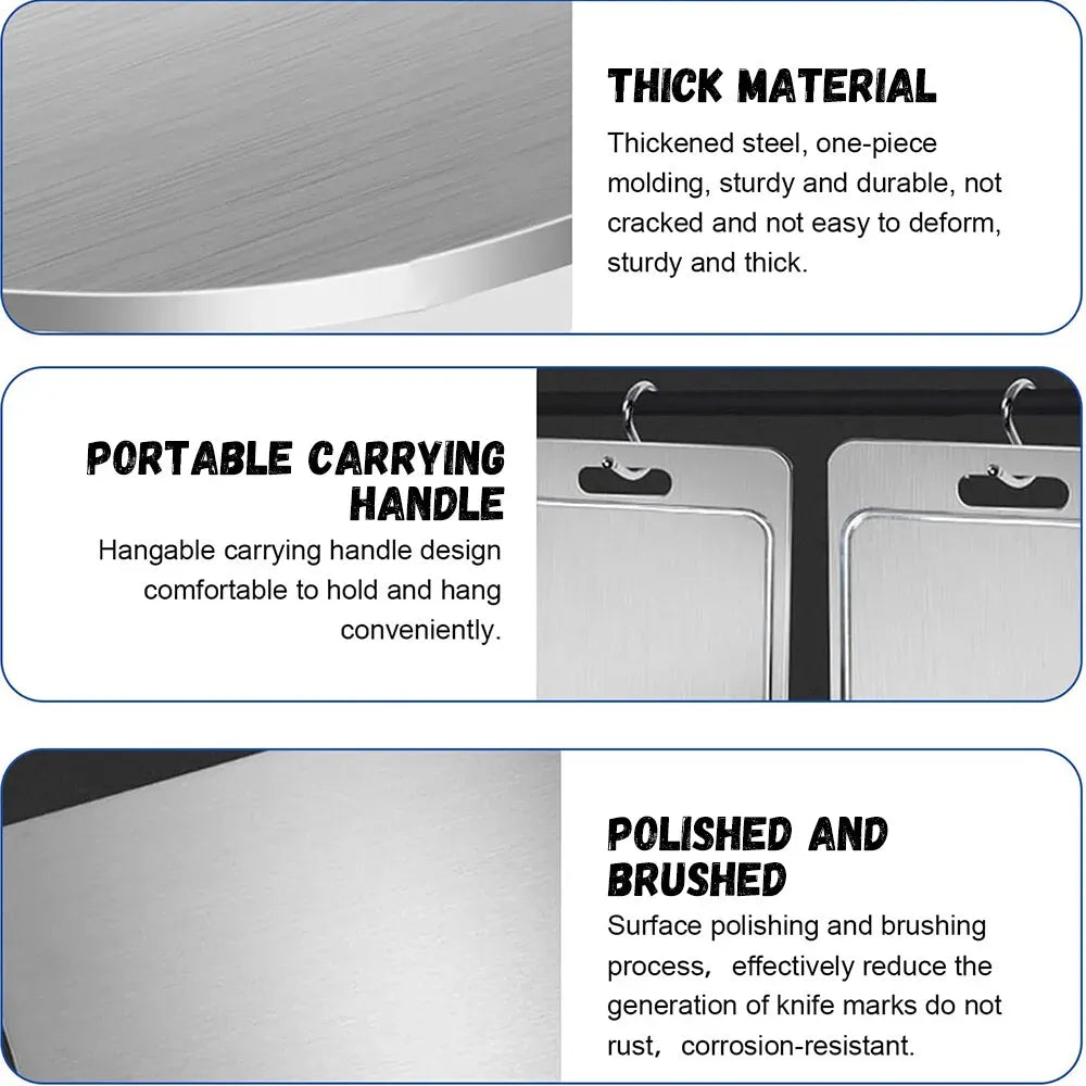 Double-Sided Titanium Cutting Board in Silver, 36x25CM, Heat Resistant for Kitchen and Camping