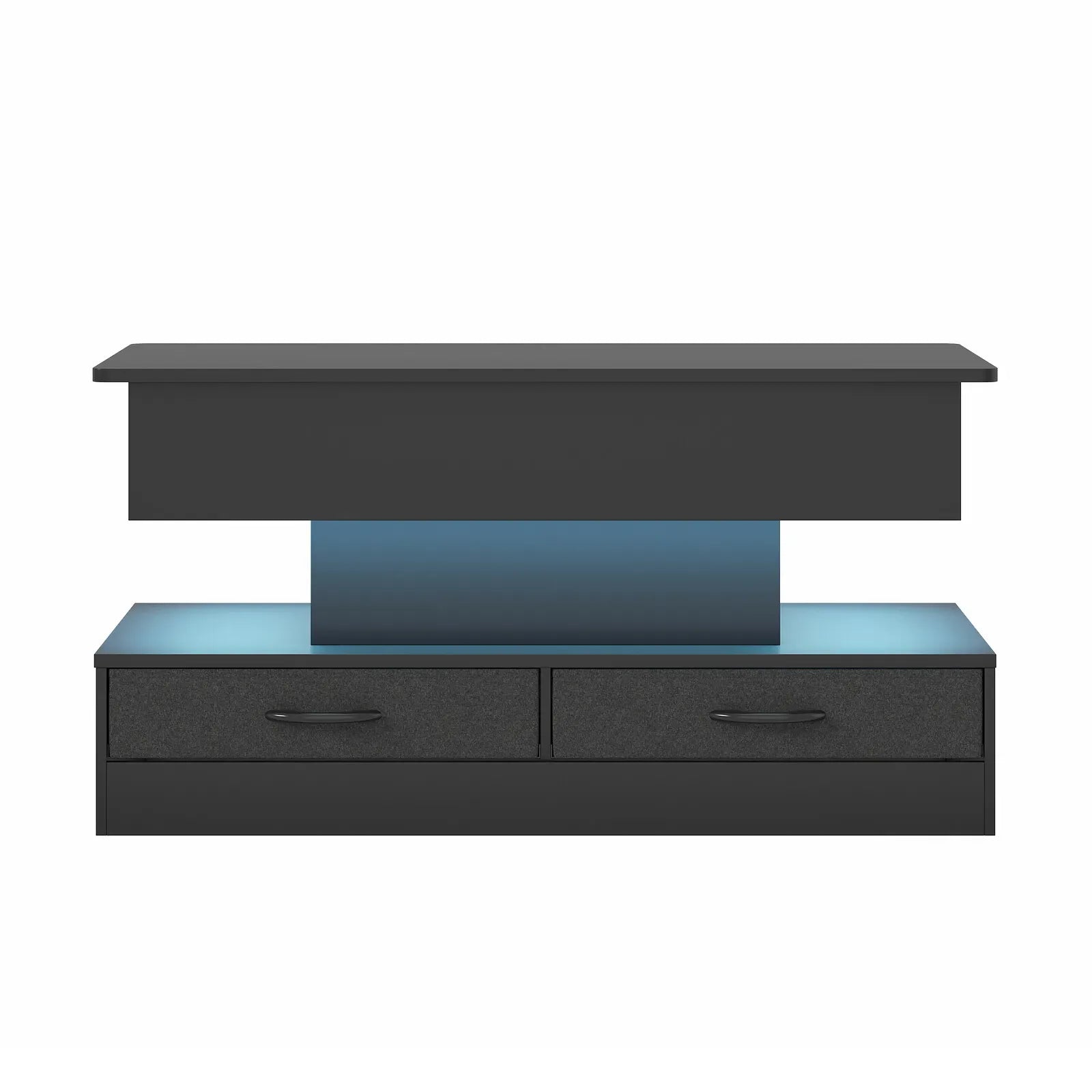 LED Lift Top Coffee Table in Black with 2-Tier Design and Drawers for Living Room