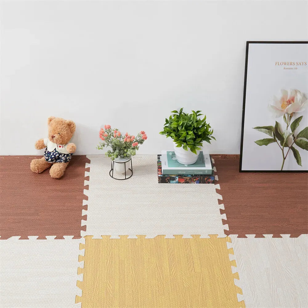 Natural Wood Interlocking Heavy Duty EVA Foam Gym Flooring Mats - 60x60cm - 12 Tiles