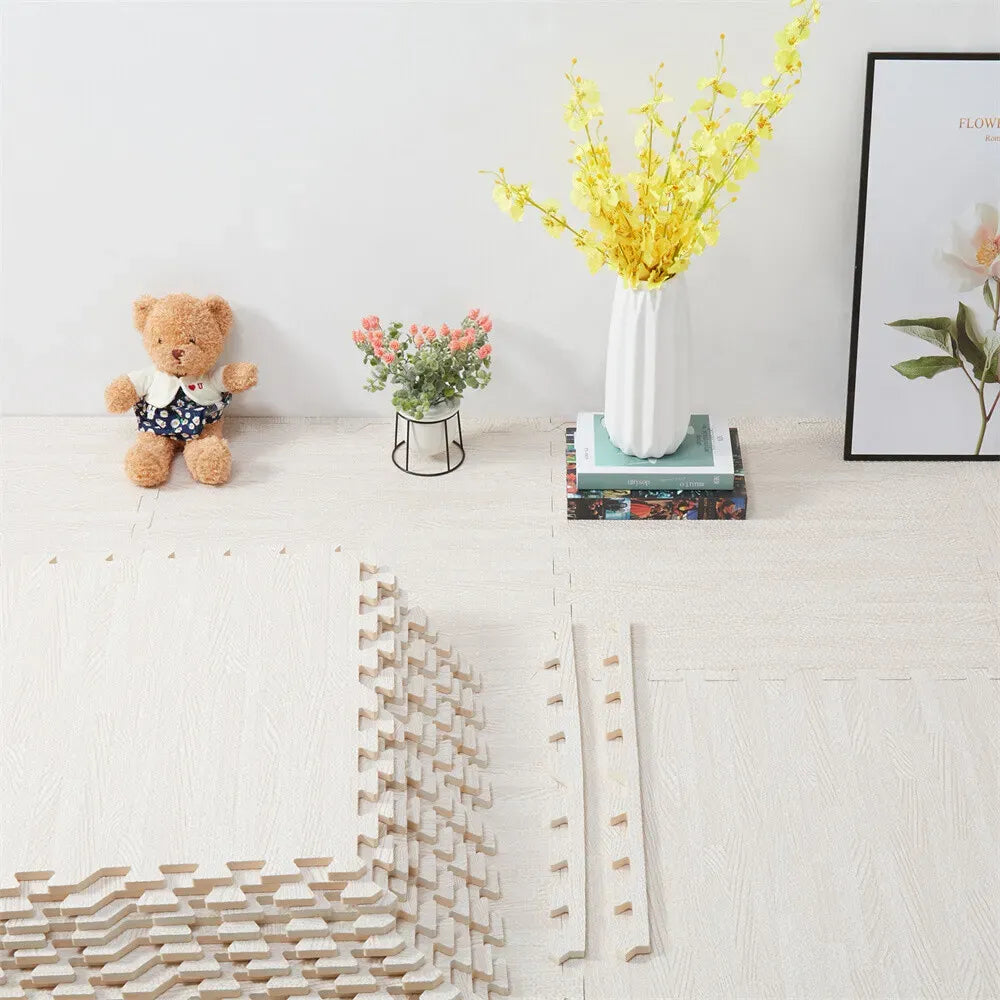 Natural Wood Interlocking Heavy Duty EVA Foam Gym Flooring Mats - 60x60cm - 12 Tiles